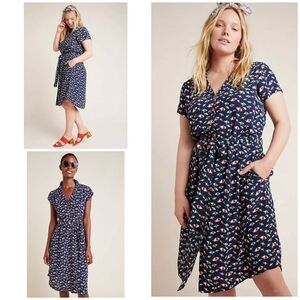 Maeve for Anthropologie Navy Umbrella Print Shirt Dress